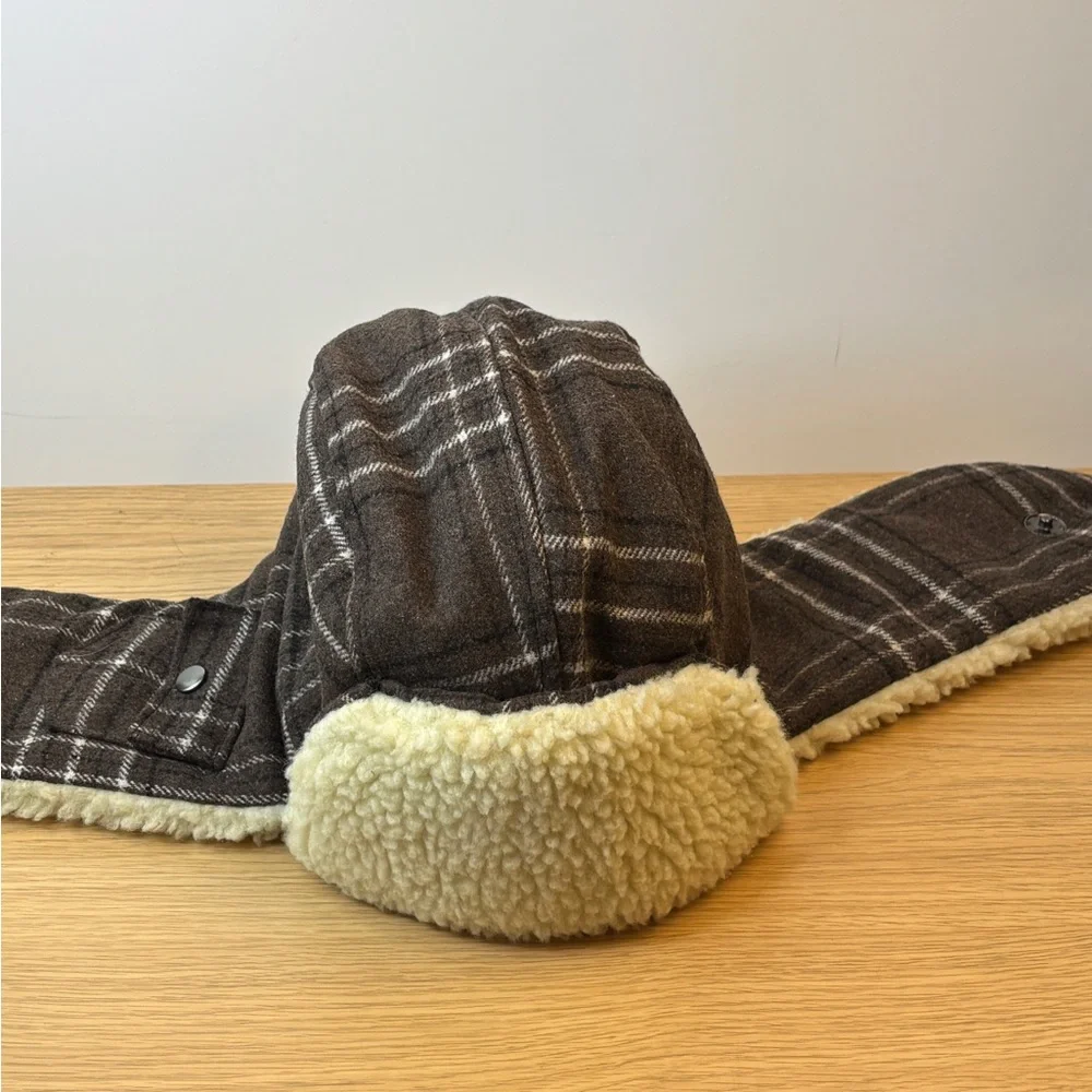 Stetson Plaid Brown and Cream Faux Sherpa Trapper‎ Hat Large